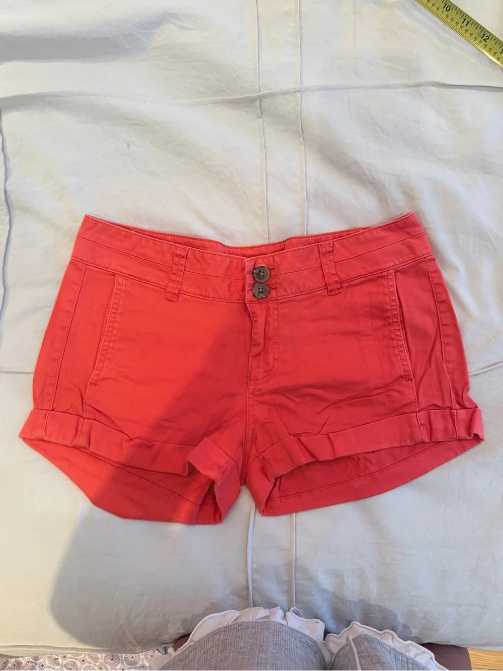 Express Orange Red Roll-Cuff Jean Shorts